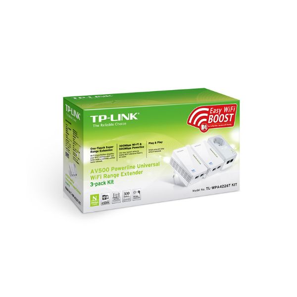 TP-Link TL-WPA4226T KIT AV500 Powerline Universal Wi-Fi Range Extender, 3-pack Kit